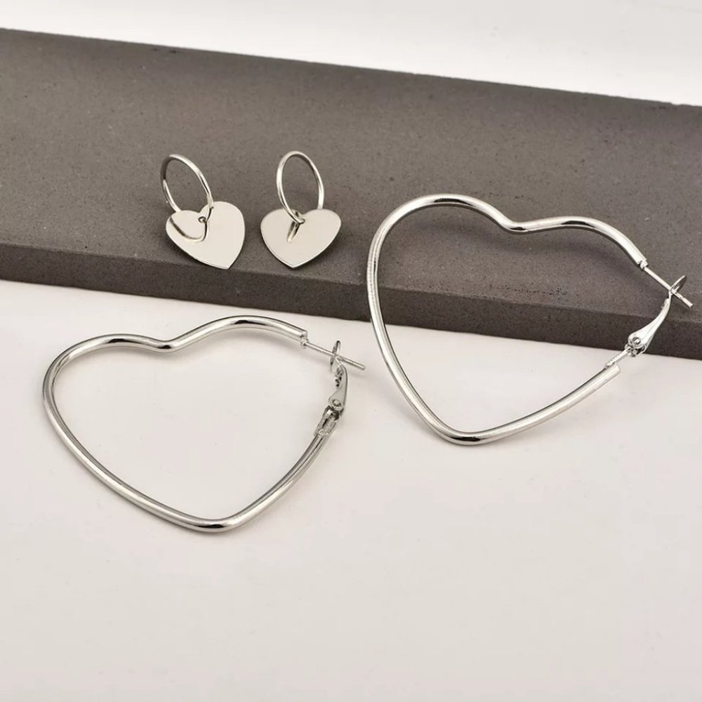 2Pair Double Heart Hoop Dangle Earrings - Picture 6 of 7